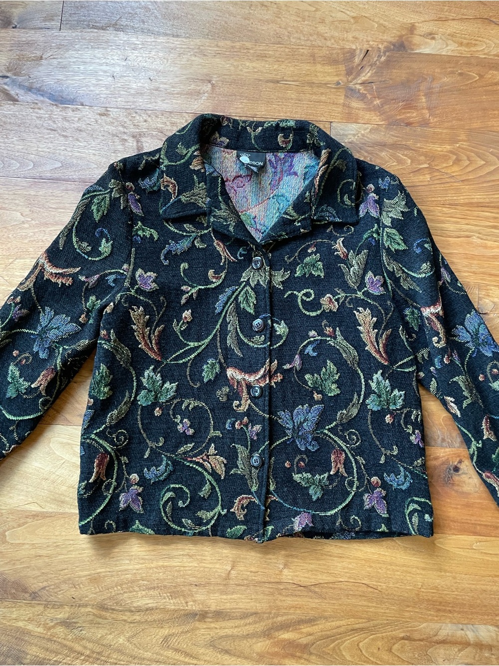 Vintage Black Floral Jacquard Tapestry Blazer Jacket size large - Picture 4 of 11
